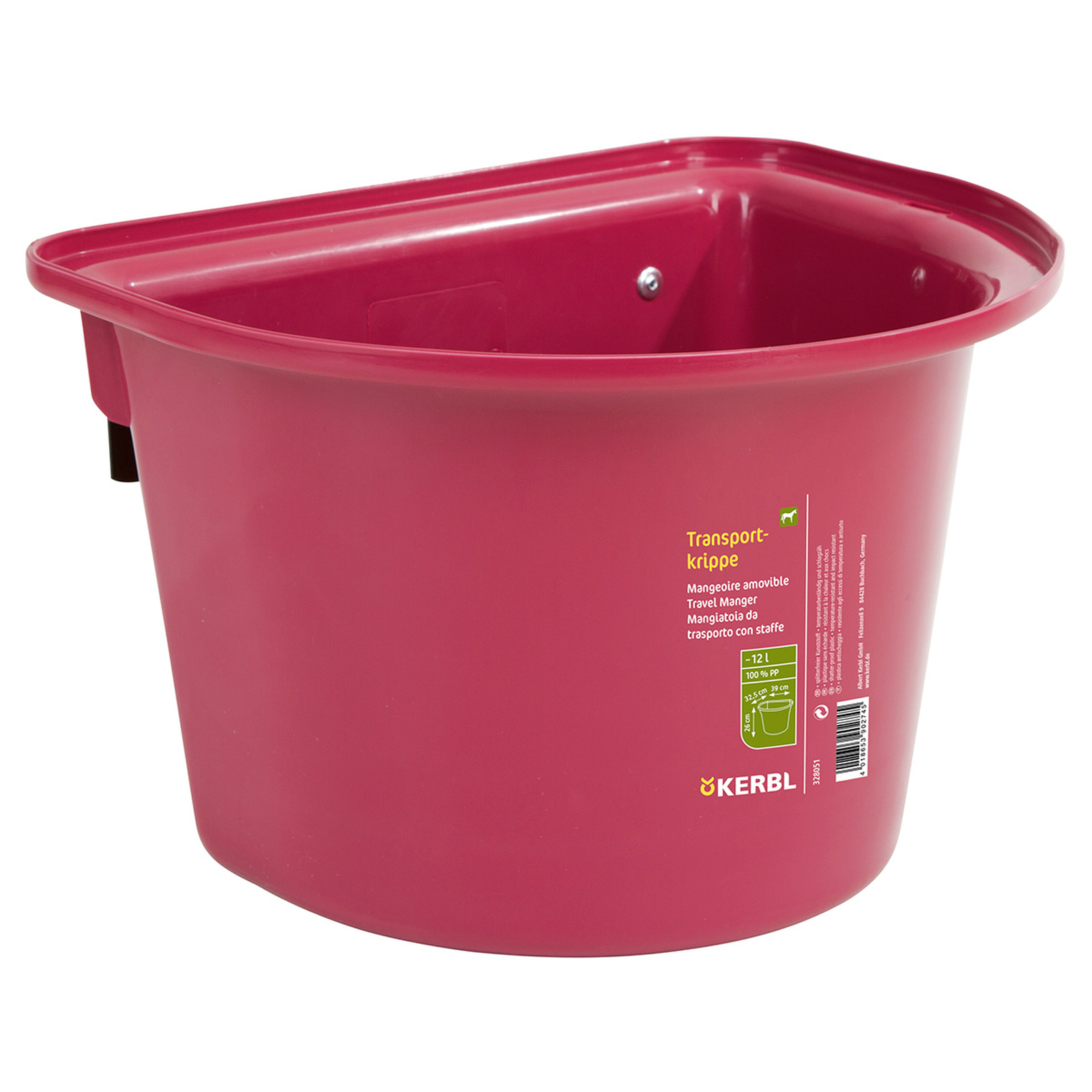 Raspberry Pink Kerbl Mangiatoia da viaggio 12L, plastica con gancio agganciabile
