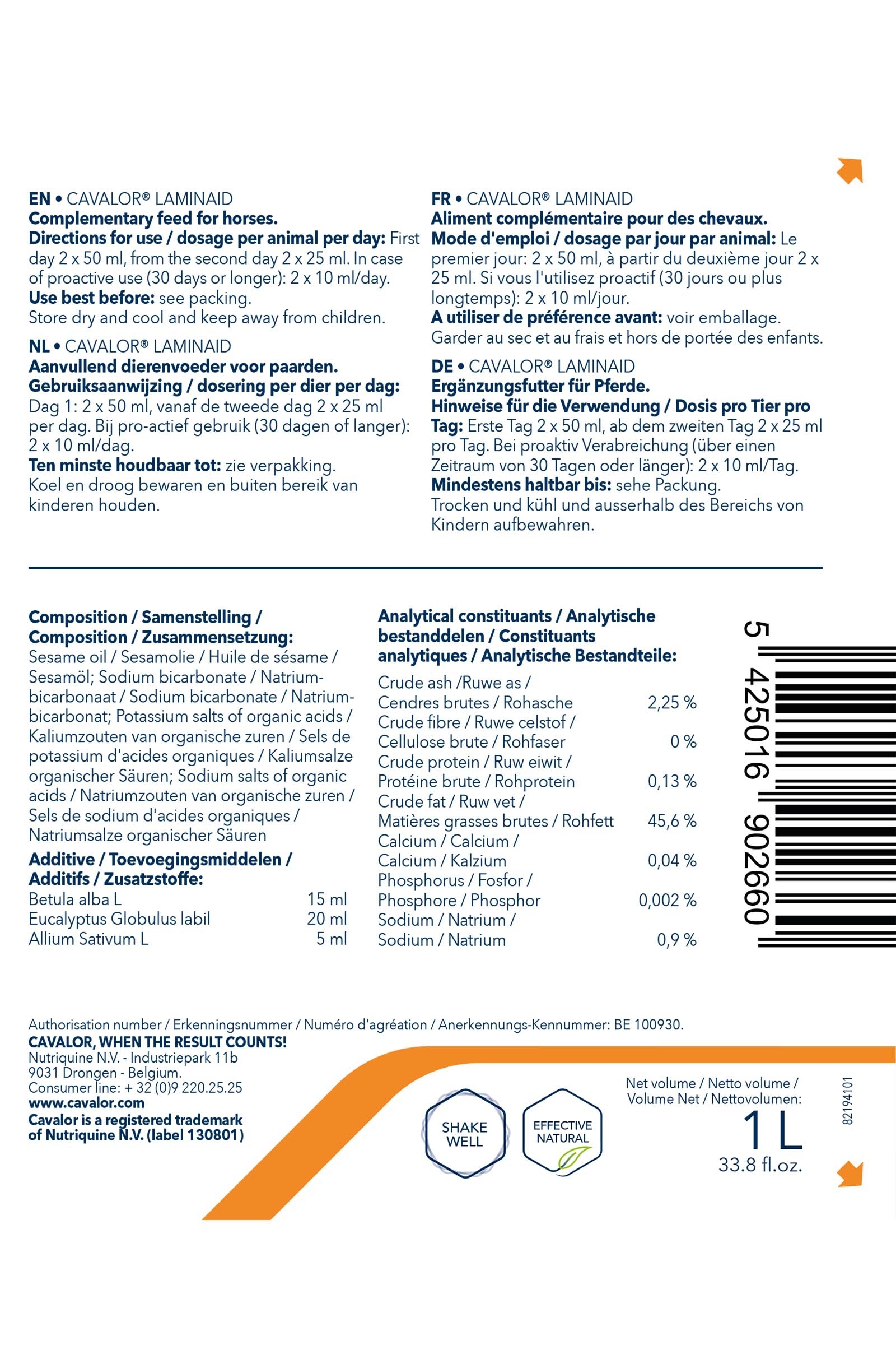 Cavalor Laminaid, Integratore per benessere interno, 1000 ml