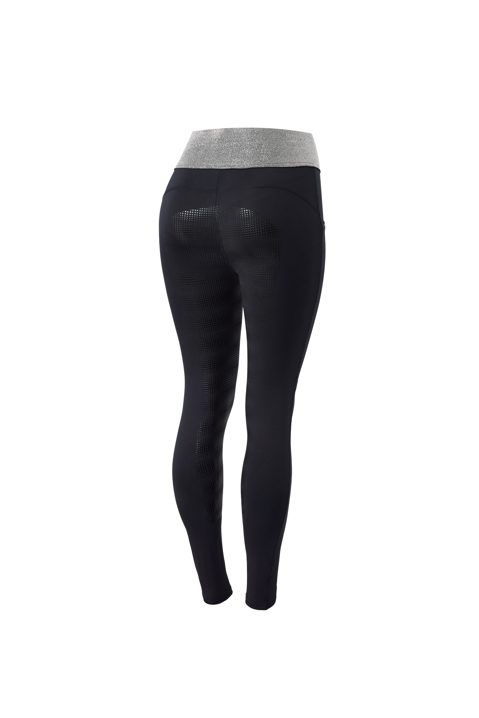 Hrze Leggins da equitazione con full seat in silicone e vita elastica con glitter, da donna