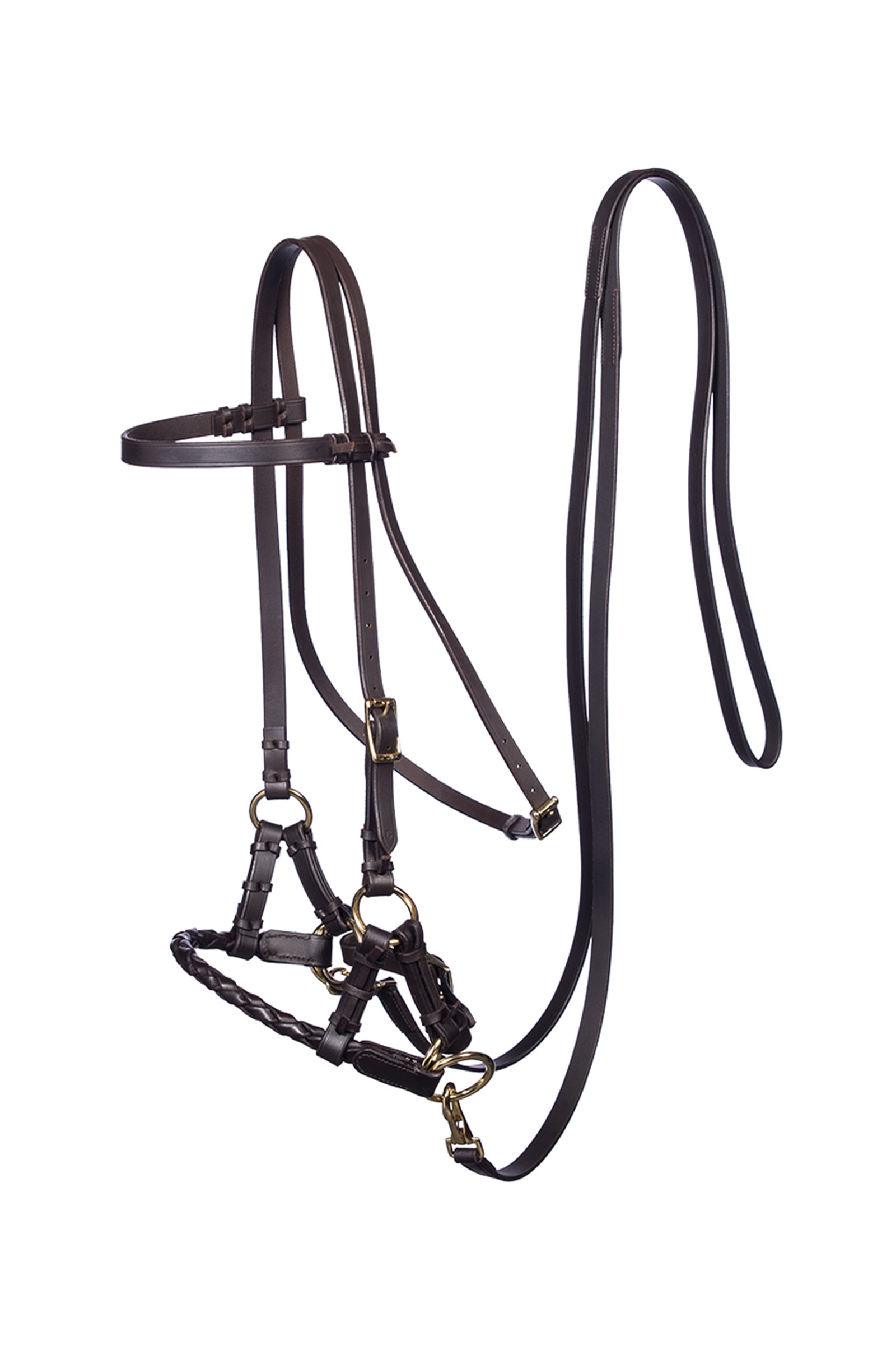 Brown/Brass F.R.A. Freedom Riding Articles Pariba Sidepull (Sistema 3) Capezzina tessuta, con redini
