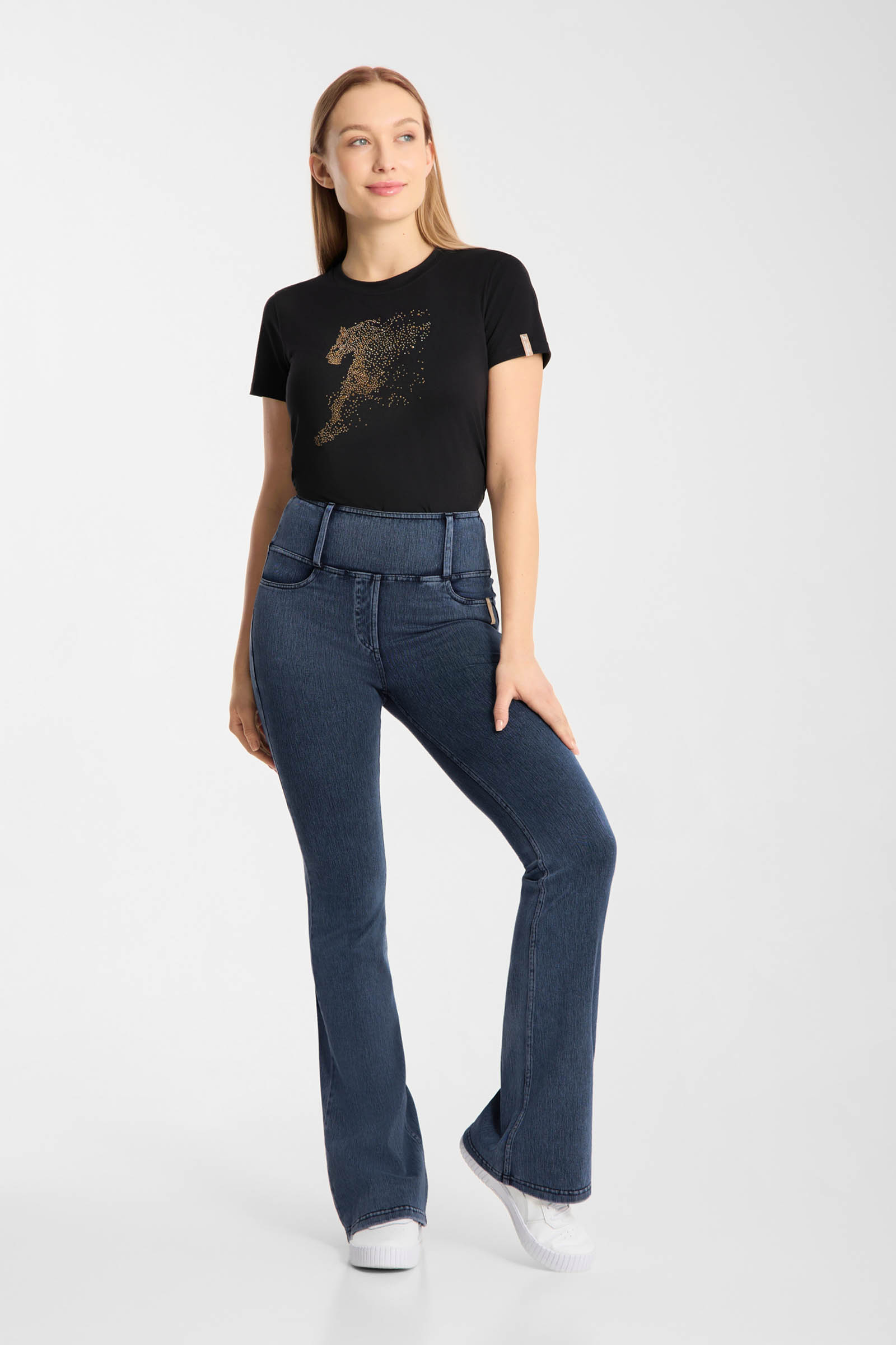 Horze Emery leggins da equitazione western da donna, bootcut e effetto denim