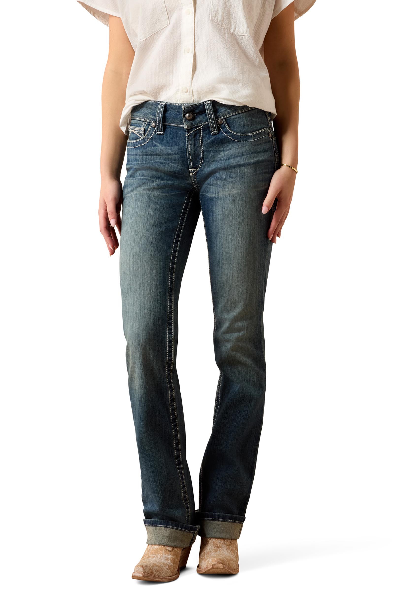 Ariat R.E.A.L. Mid Rise Stretch Icon Stackable Straight Leg Jeans donna stretch a gamba dritta a vita media