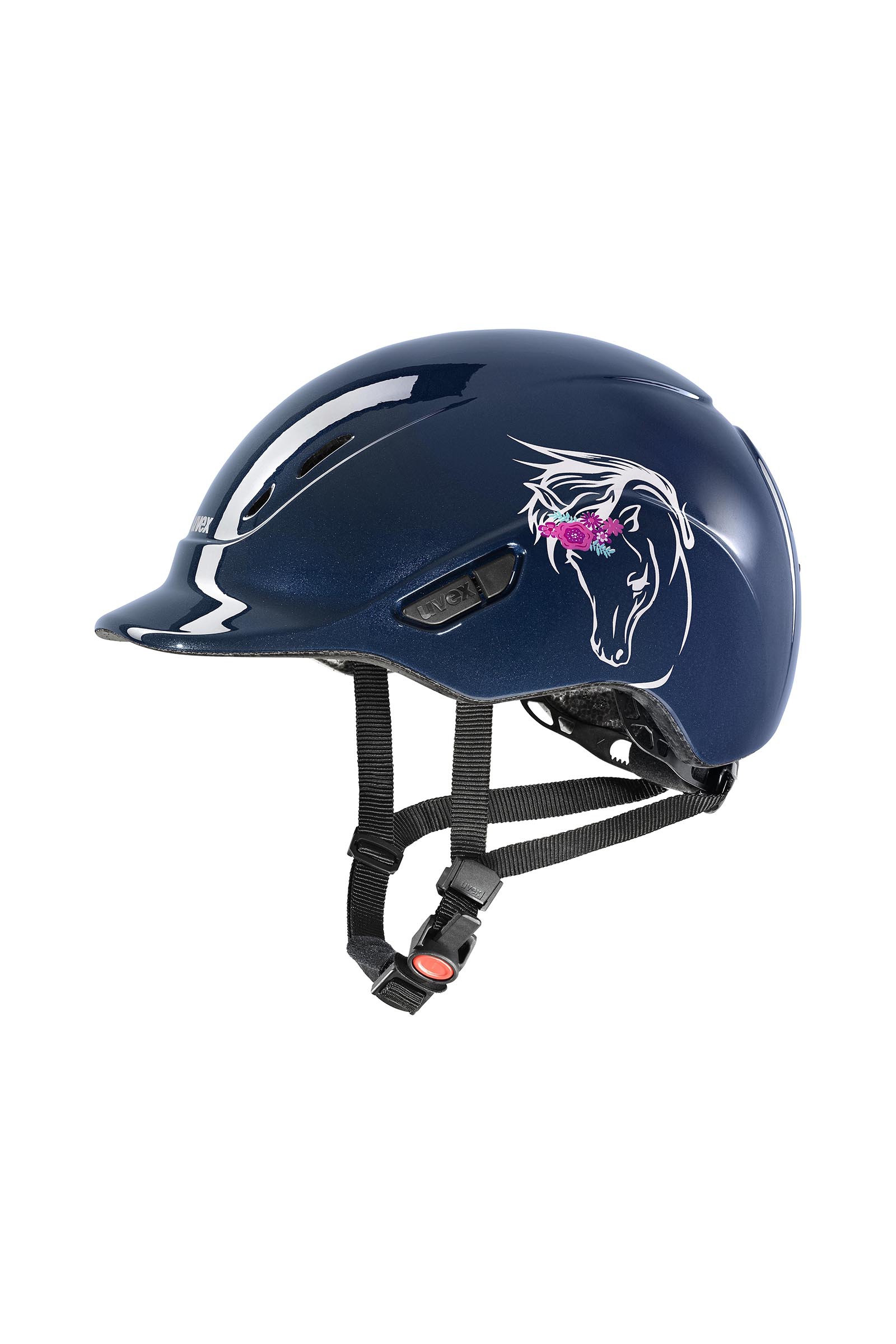 flower pony navy shiny Uvex Kidoxx Dekor casco da equitazione per bambini