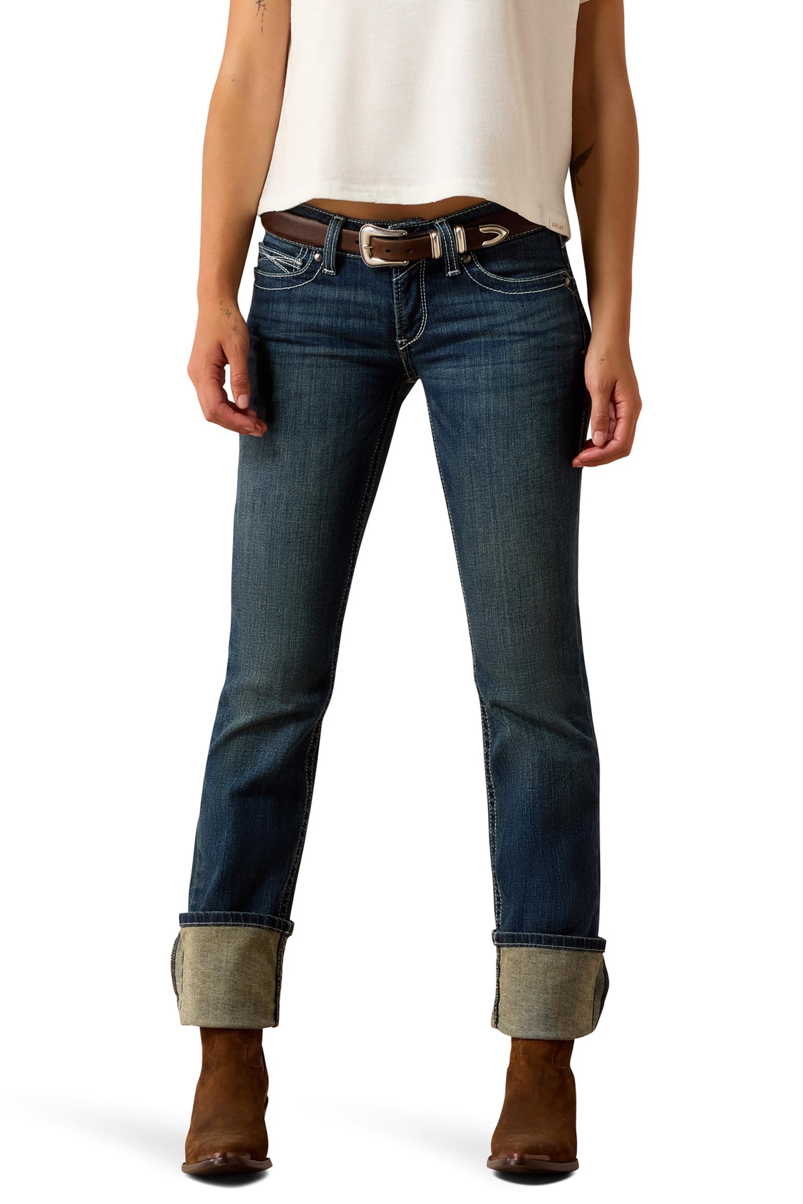 Ocean Ariat R.E.A.L. Mid Rise Stretch Icon Stackable Straight Leg Jeans donna stretch a gamba dritta a vita media