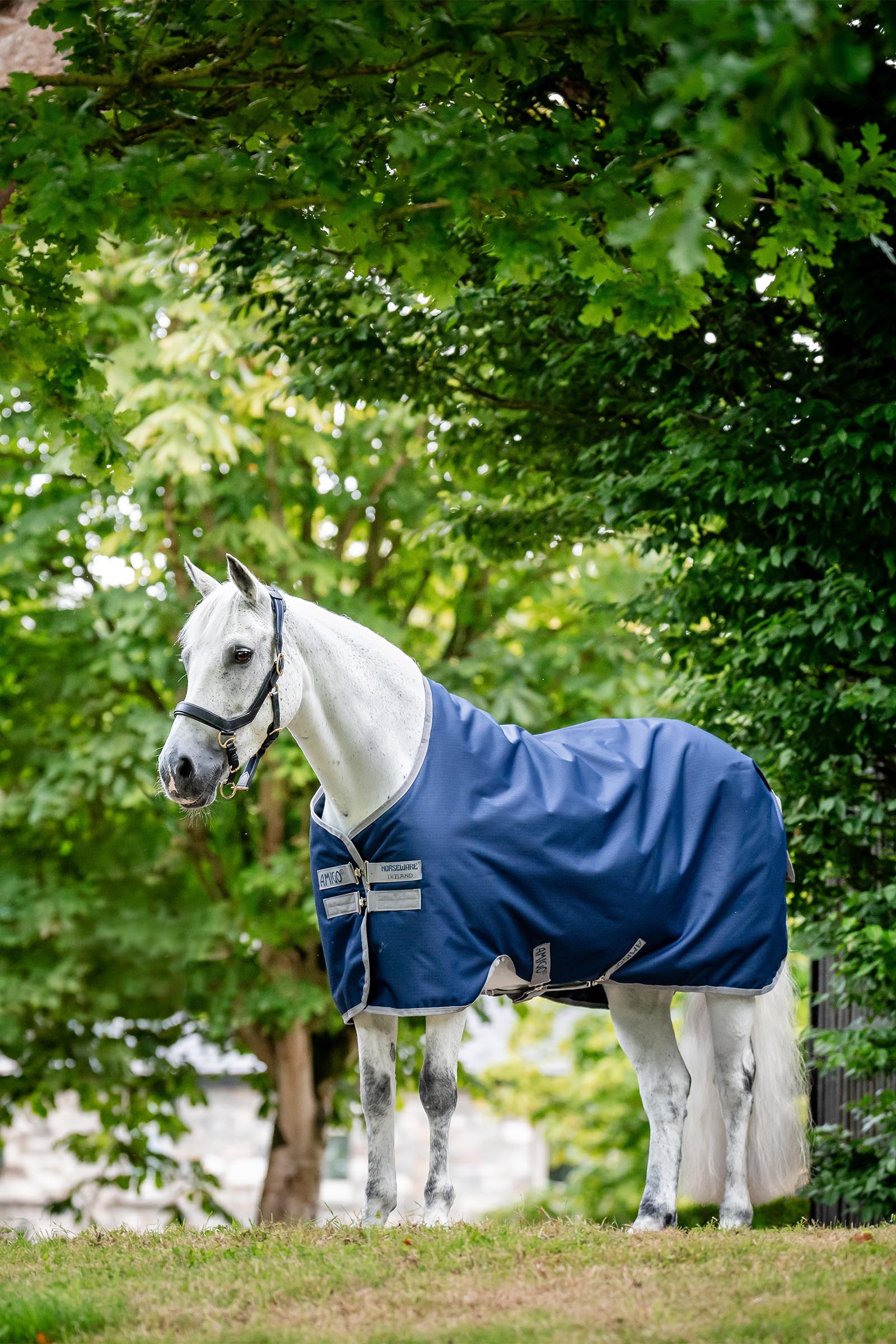 Navy/Titanium Grey Horseware Amigo Ripstop 900D coperta da esterno con fodera in pile, 50 g