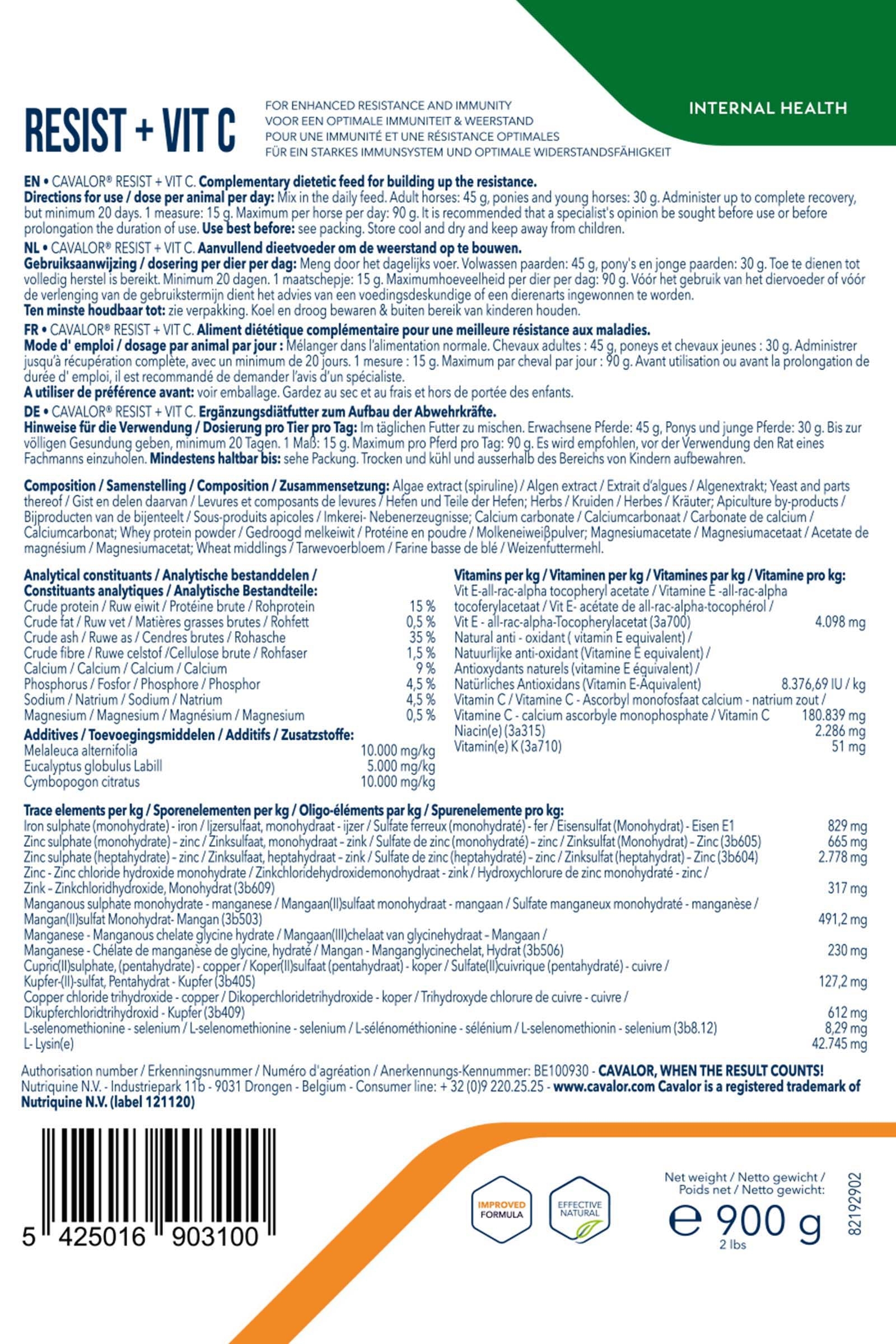 Cavalor Resist + Vit C, Sistema immunitario, 900 gr