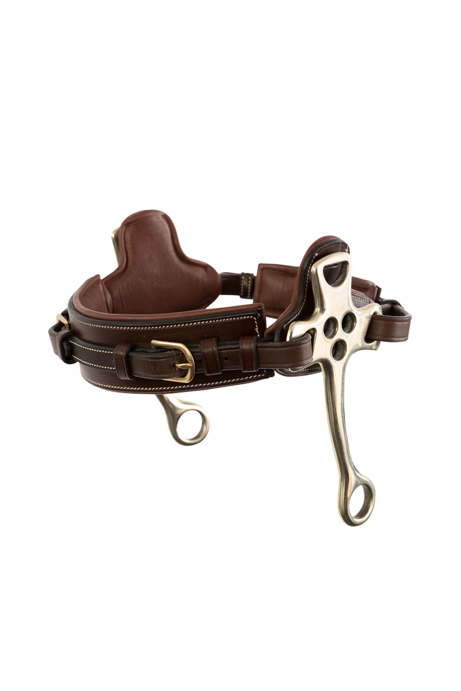 Brown/Gold Trust Equestrian Hackamore Noseband with Cheeks 16 Cm