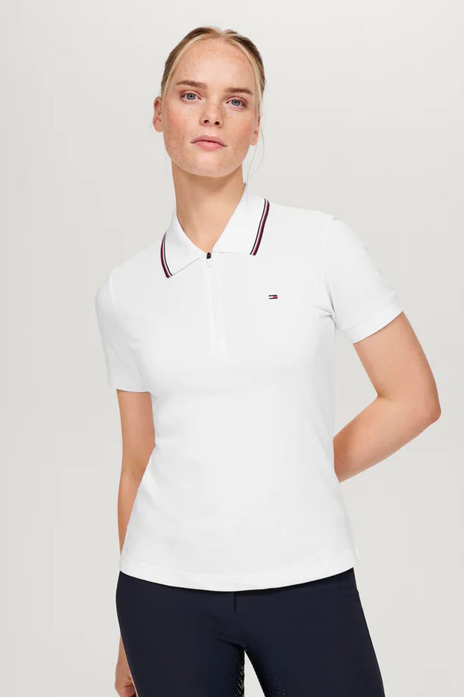 OPTIC WHITE Tommy Hilfiger Equestrian Camden polo da donna con zip