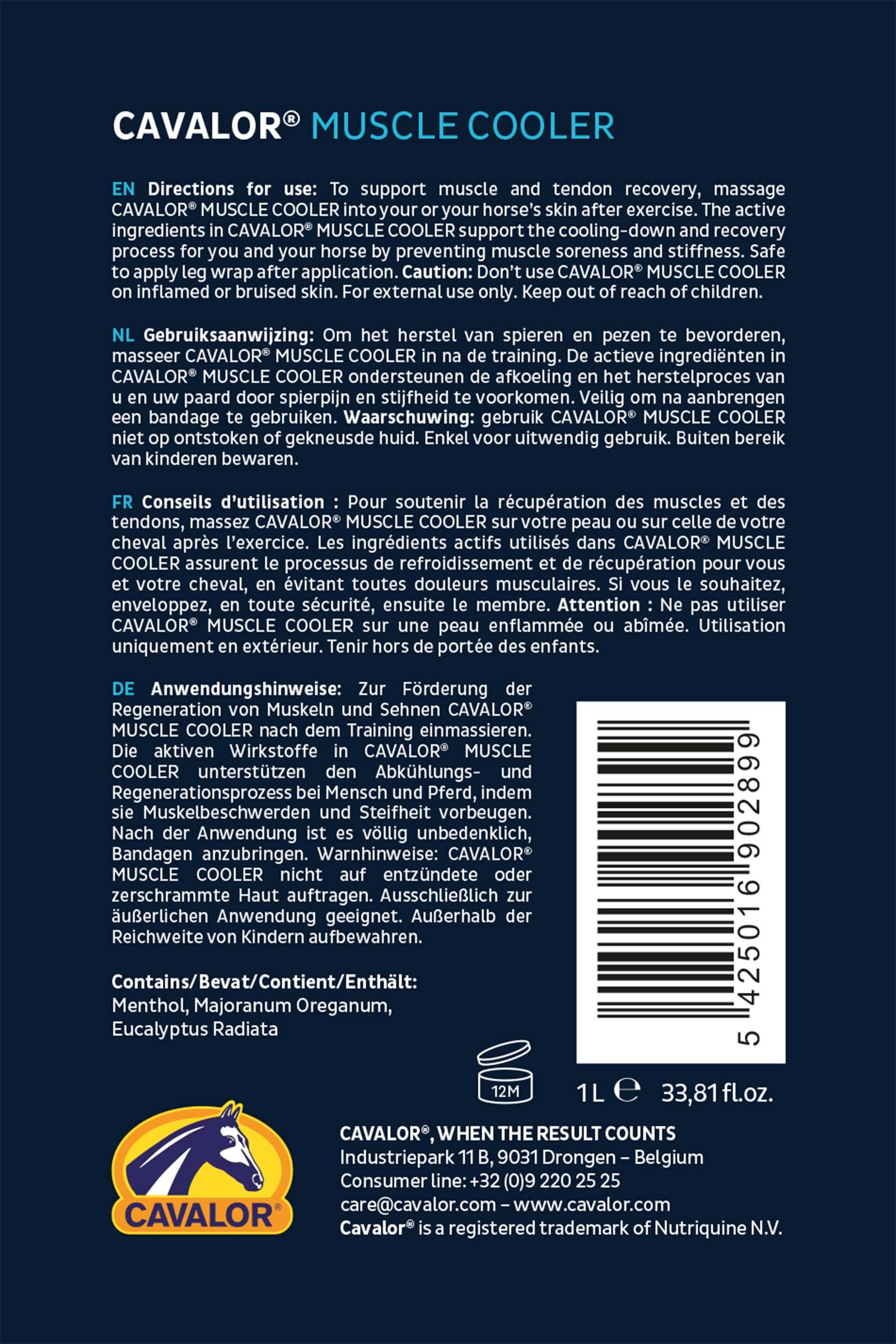 Cavalor Raffreddante per muscoli, articolazioni muscolari e tendini, 1l