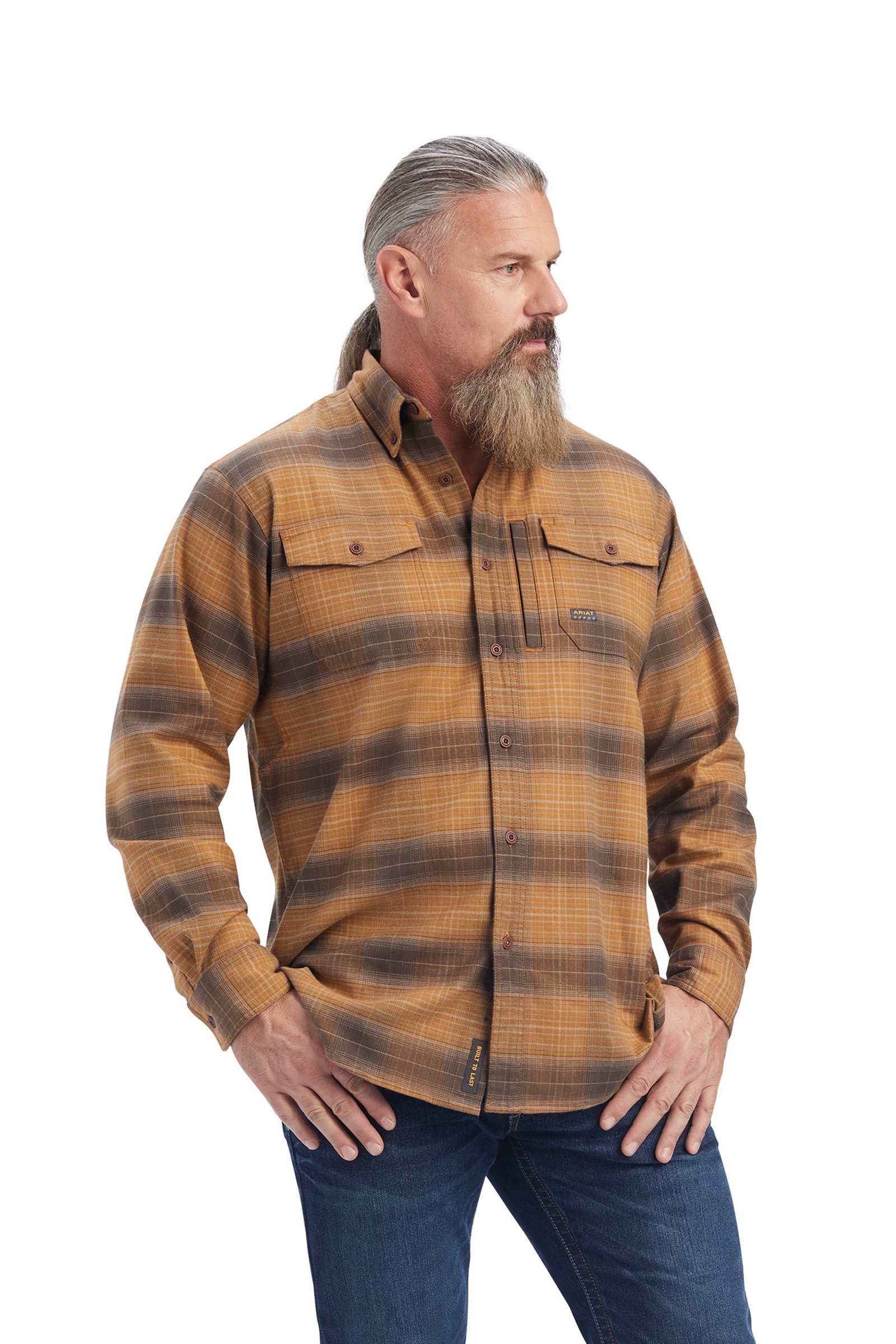 Safari Light brown Ariat Rebar camicia da lavoro in flanella DuraStretch
