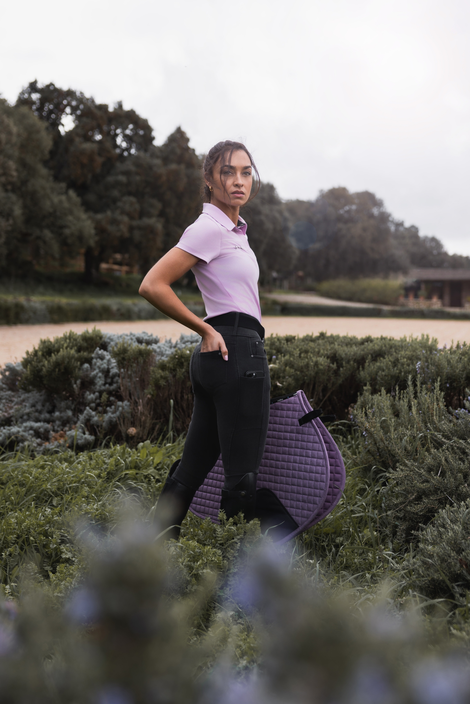 Horze Carolyn pantaloni da equitazione in denim con piena in silicone da donna  