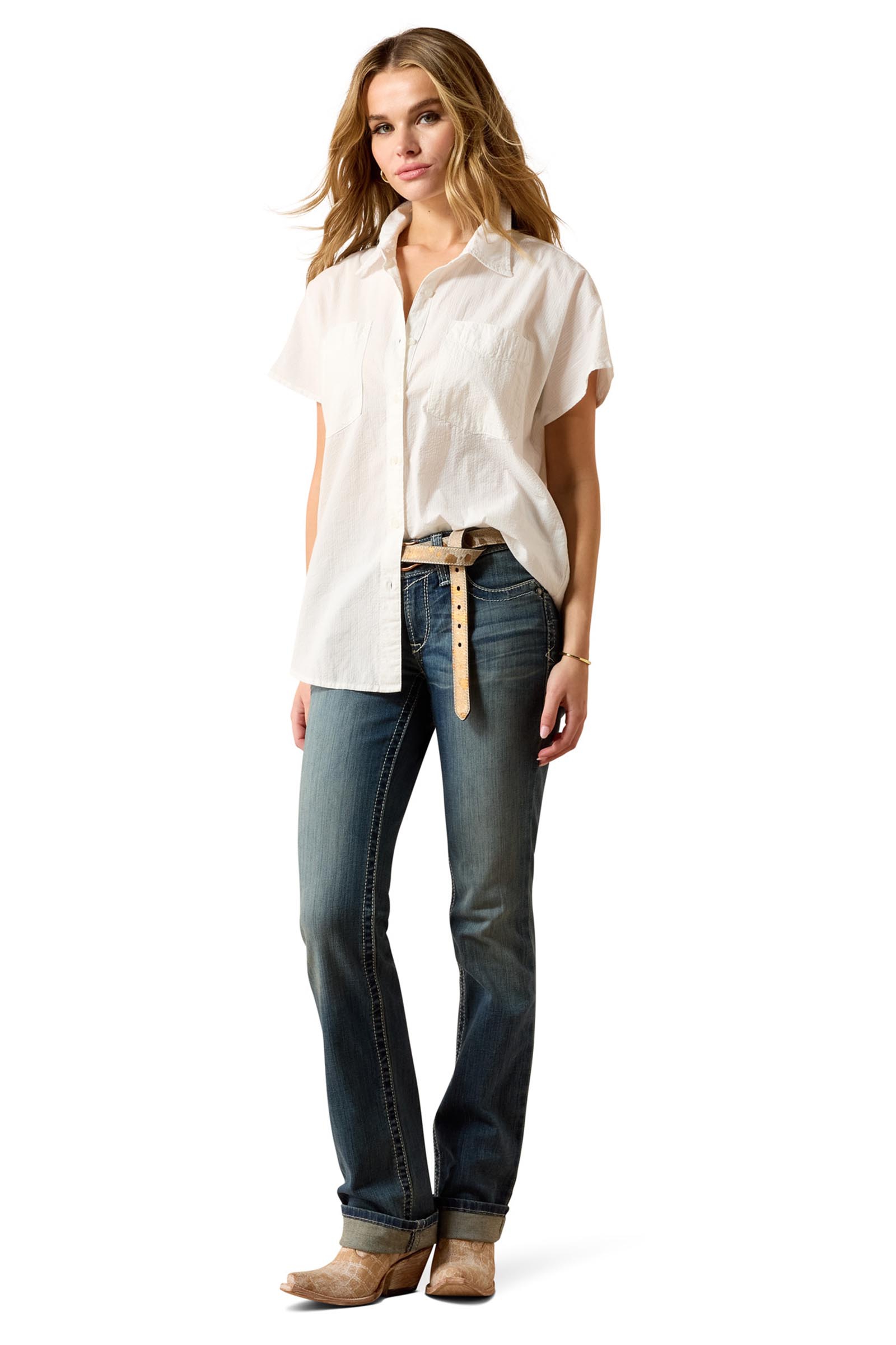 Ariat R.E.A.L. Mid Rise Stretch Icon Stackable Straight Leg Jeans donna stretch a gamba dritta a vita media