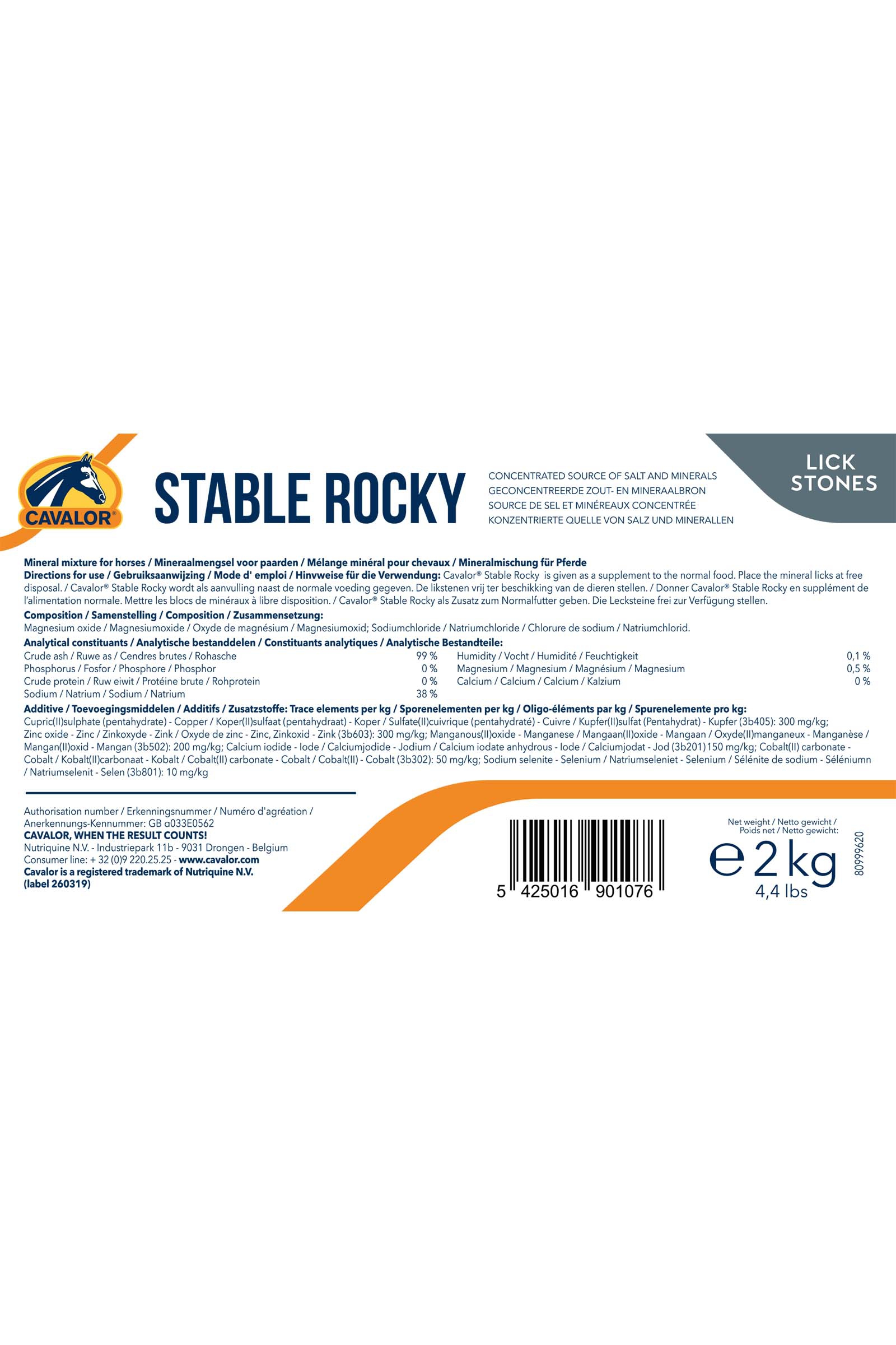 Cavalor Stable Rocky, Integratore di sali, 10 x2 kg
