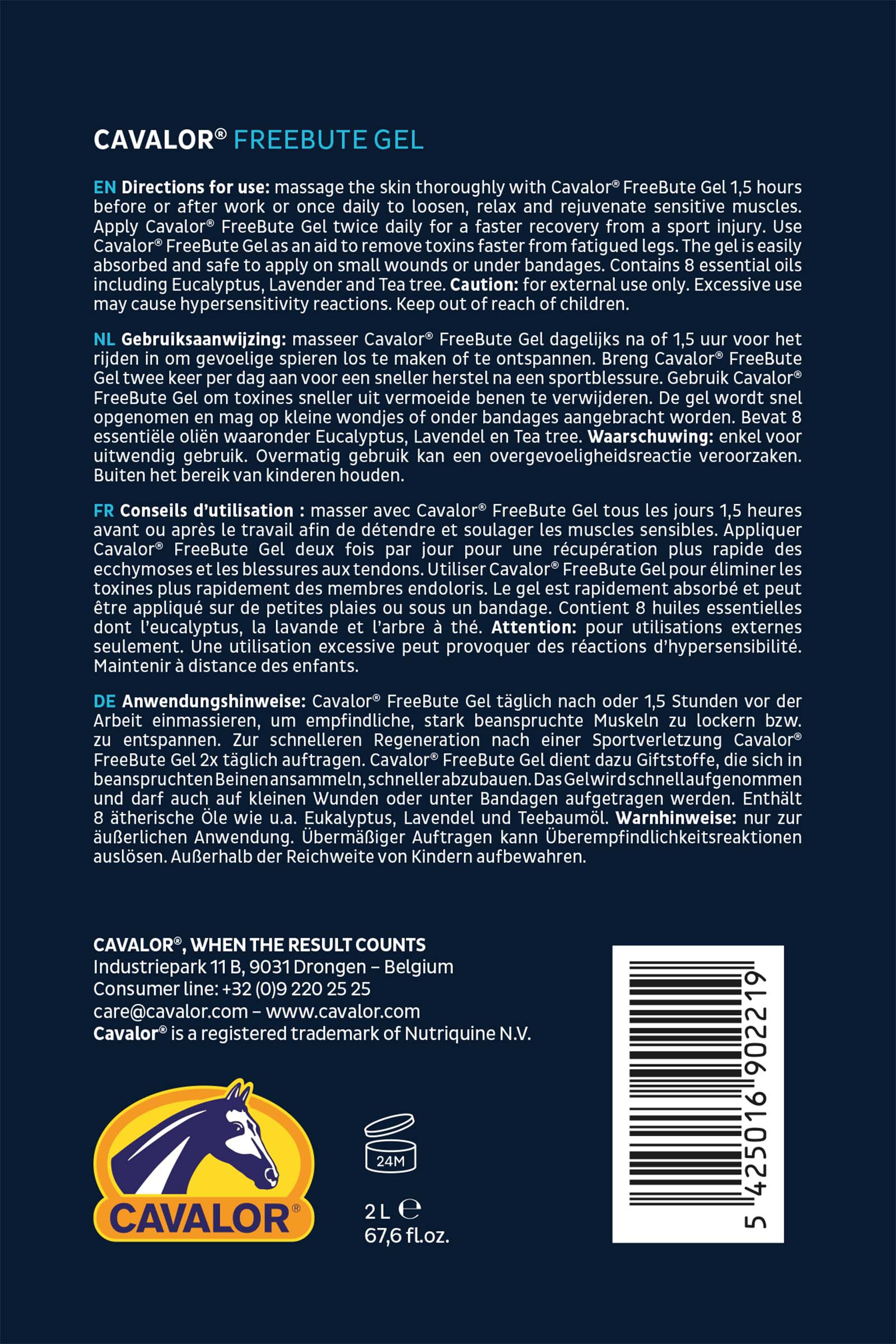 Cavalor Freebute Gel per muscoli, articolazioni e tendini, 2l