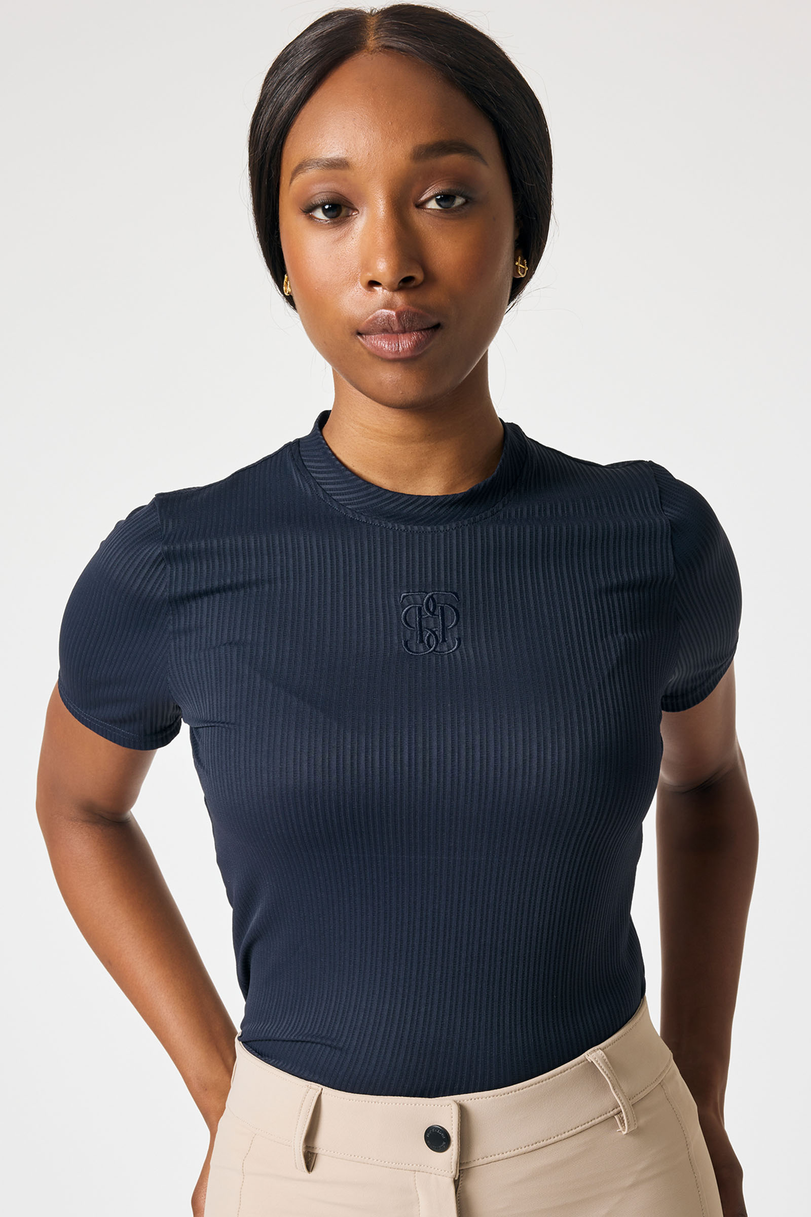 Navy PS of Sweden Courtney S/S Maglia in Mesh a Righe