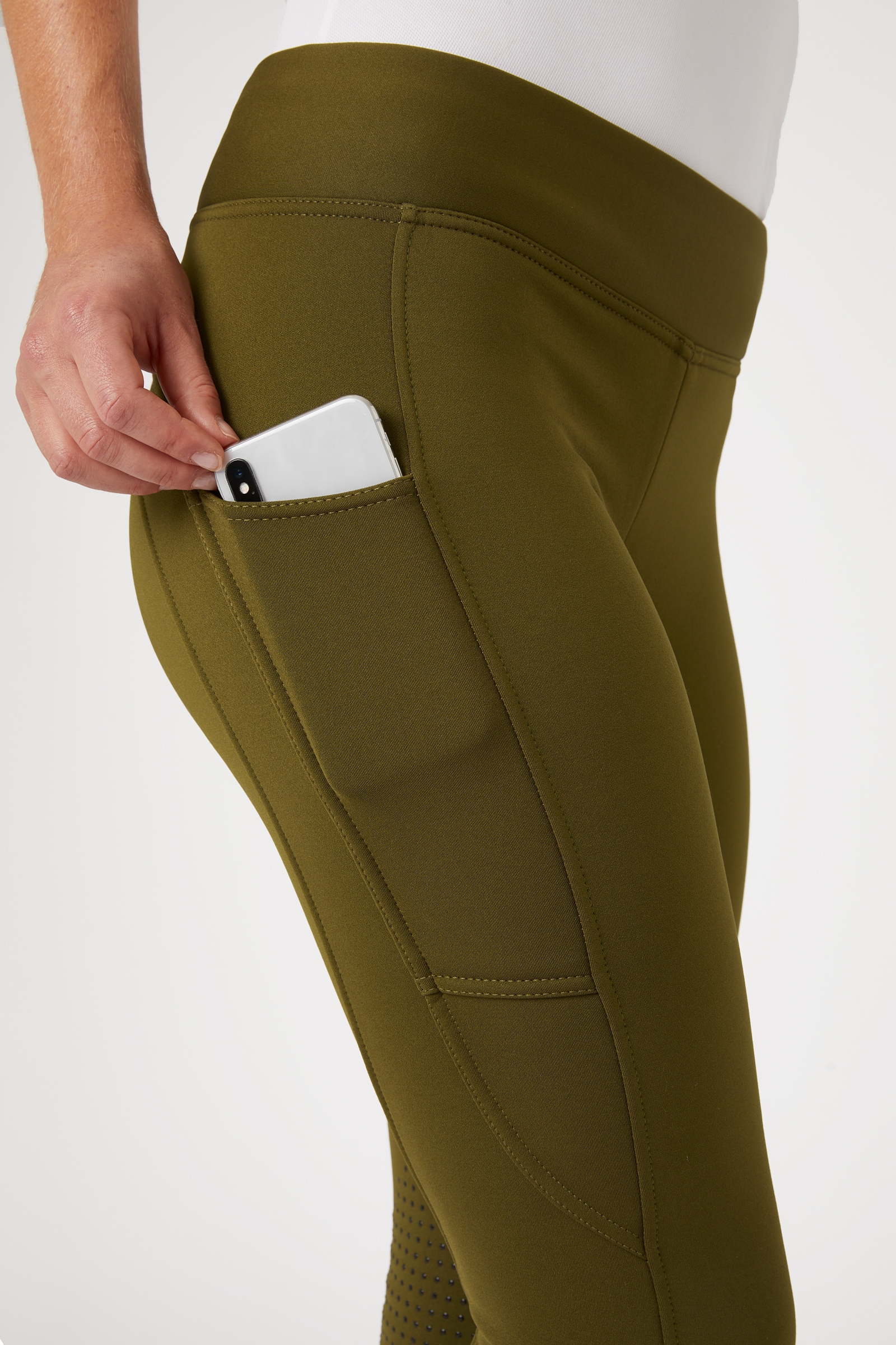 Horze Active Leggins invernali da equitazione per donna con grip al ginocchio e tasca per telefono