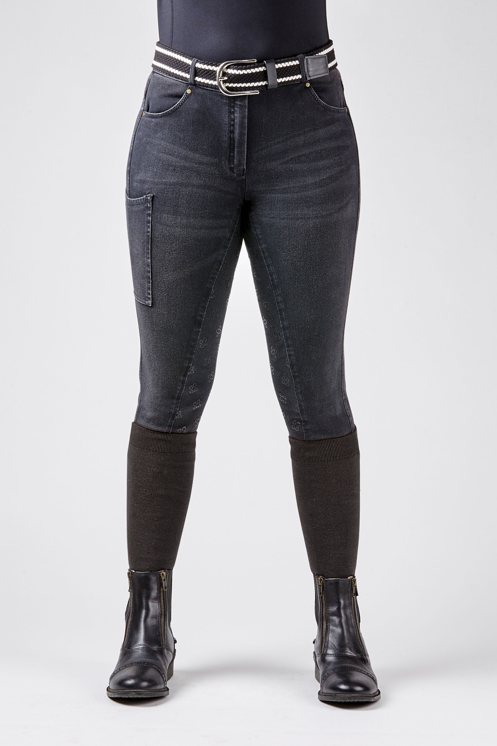 Dublin Shona Pantaloni da equitazione in denim con full seat stampato in silicone, per donna