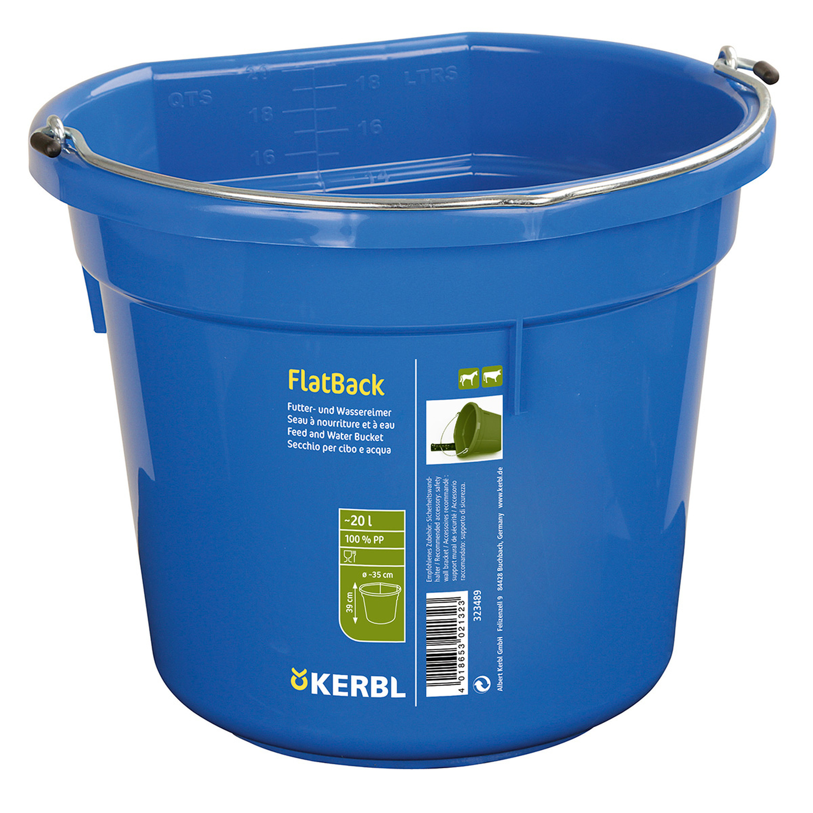 Blue Kerbl Secchio per mangime e acqua FlatBack ca. 20L