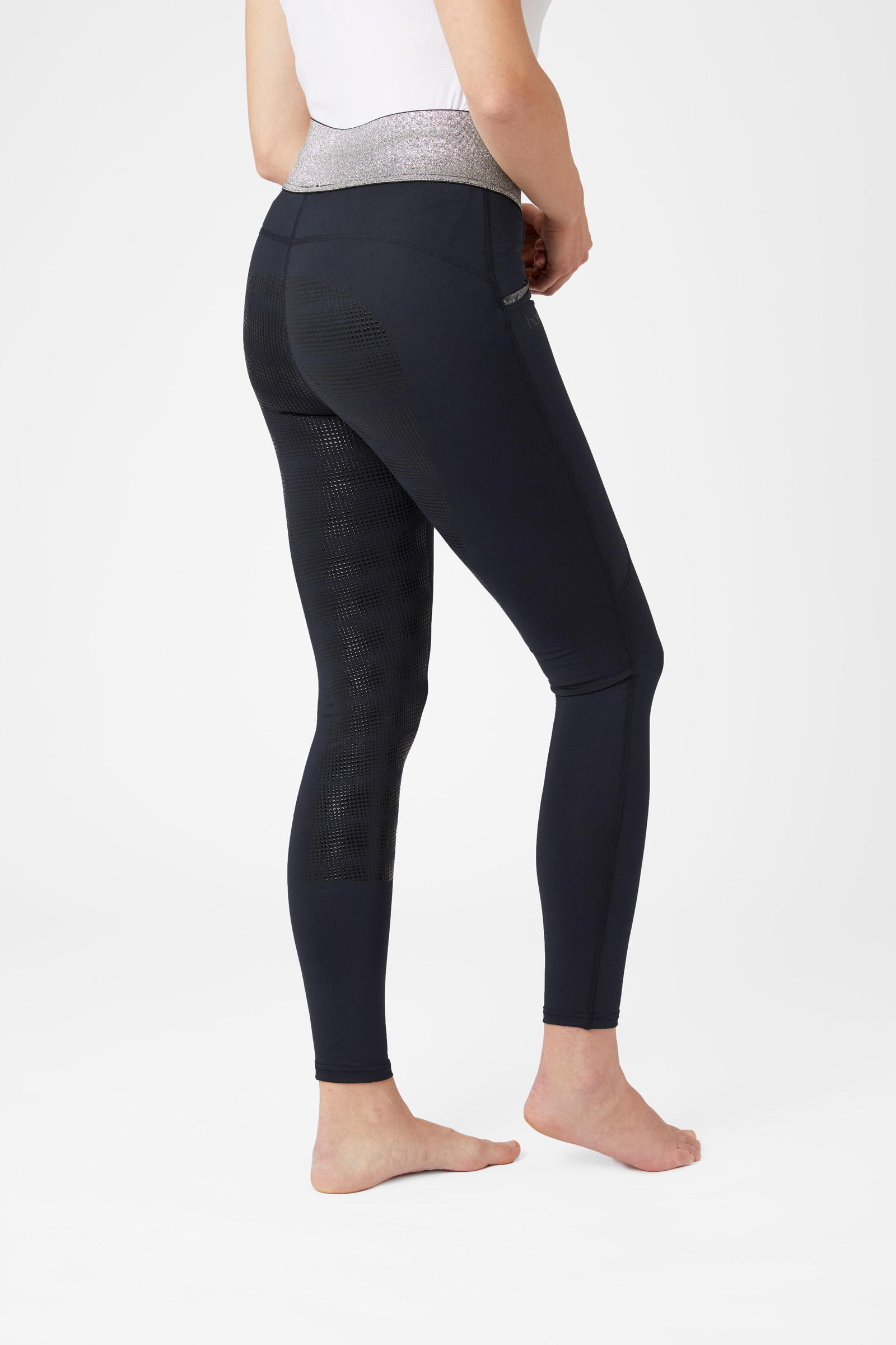 Hrze Leggins da equitazione con full seat in silicone e vita elastica con glitter, da donna