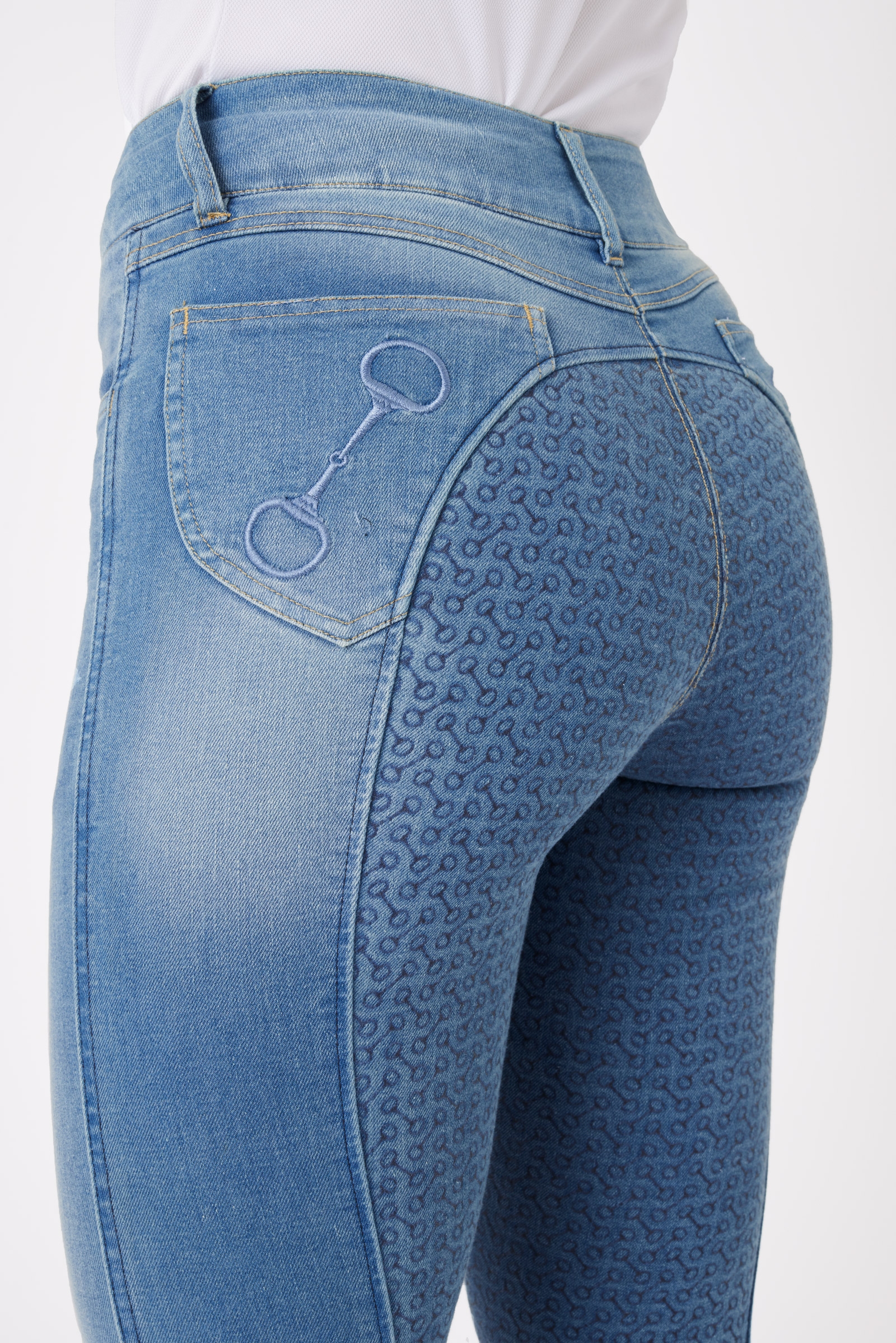 Horze Kaia Pantaloni da equitazione a vita alta in denim con full seat in silicone da donna