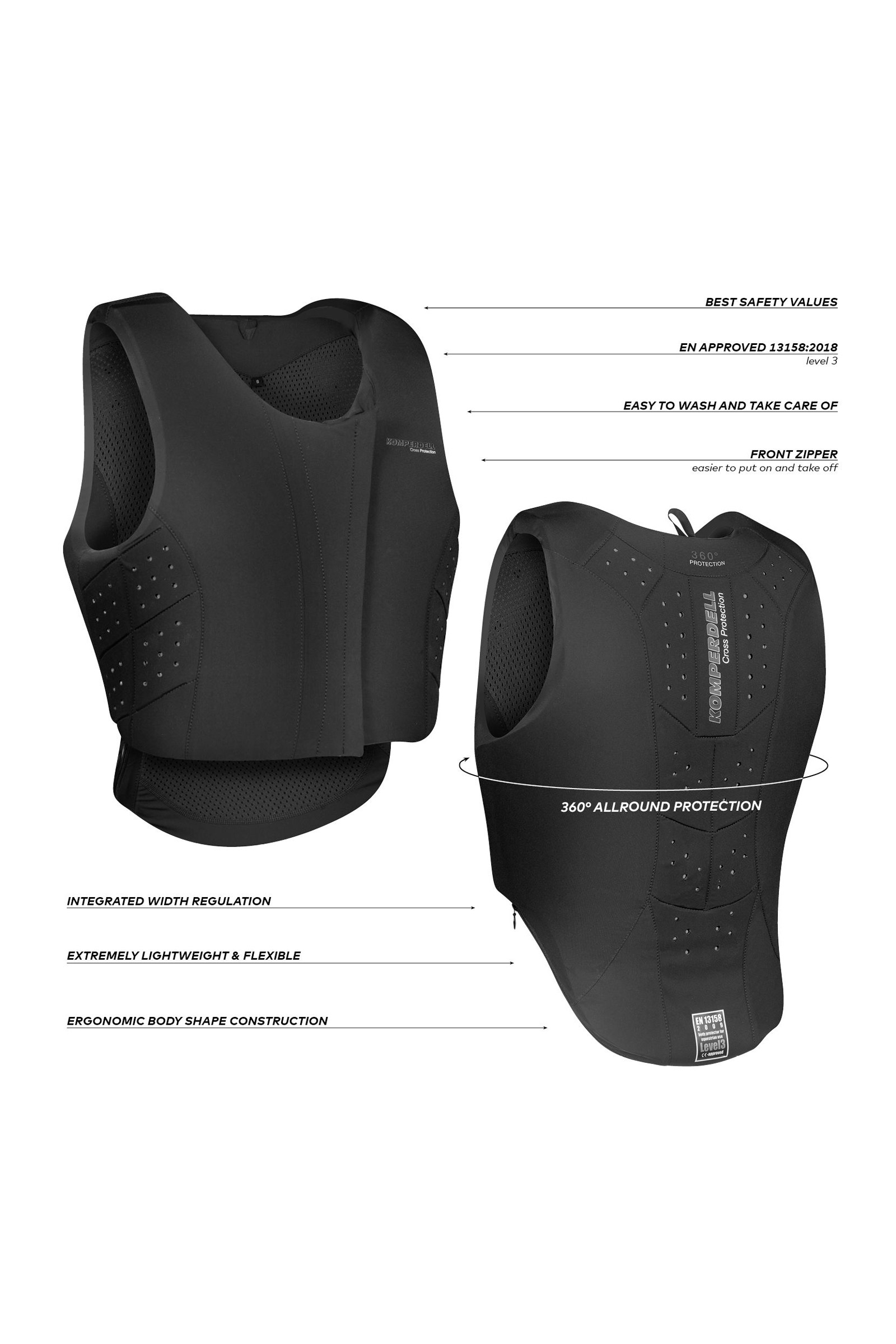 Komperdell body protector da equitazione con zip frontale, vestibilit&agrave; regolare