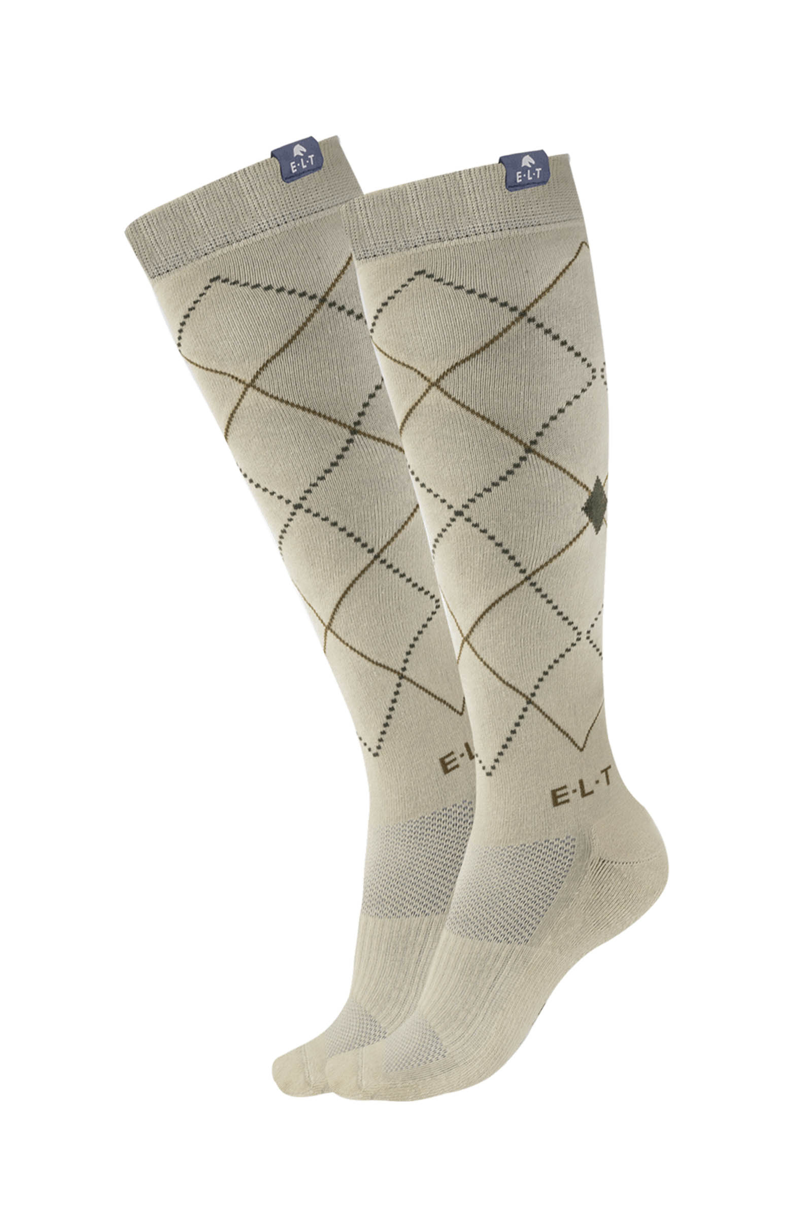 Beige Grey ELT Argyle calze da equitazione traspiranti