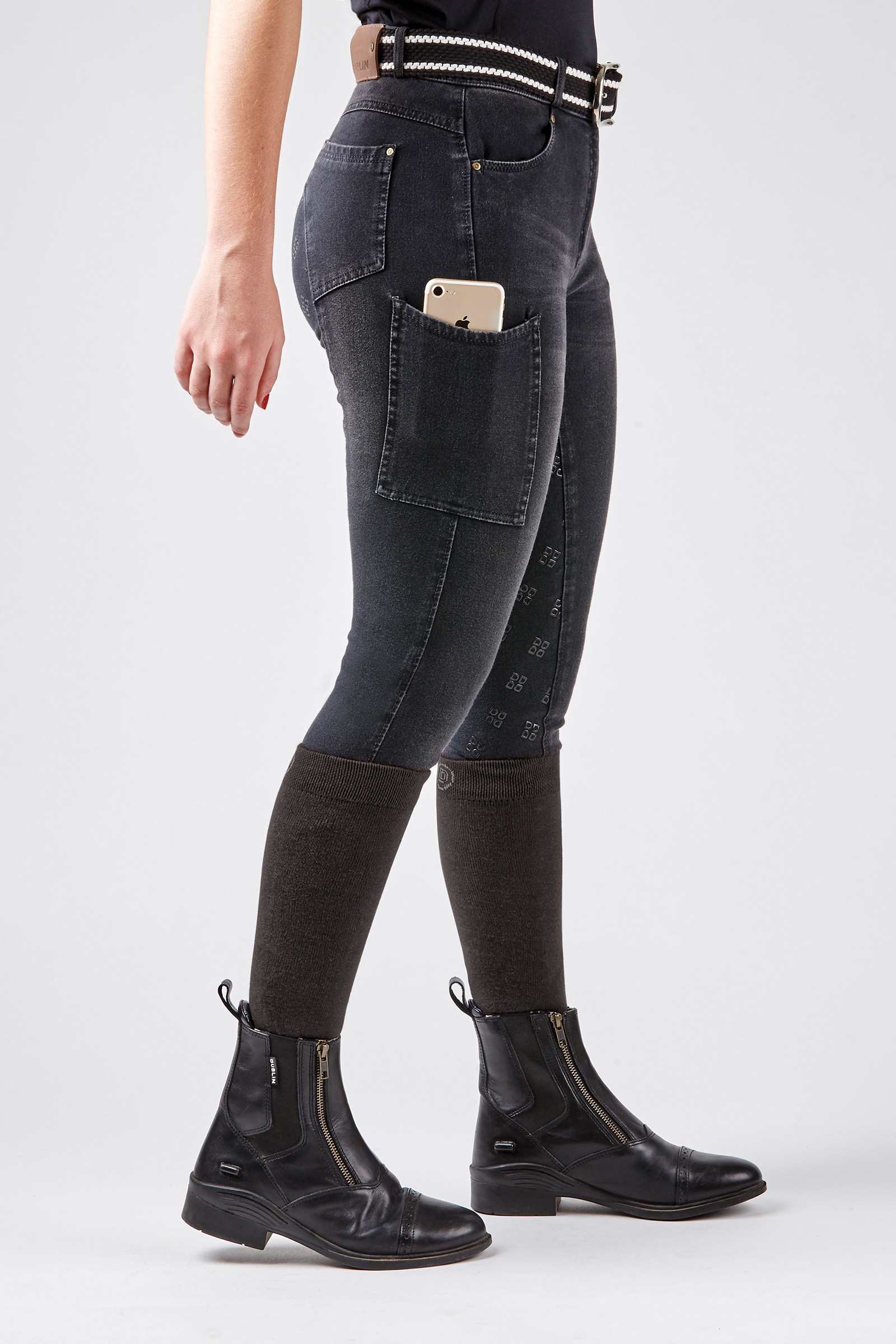 Dublin Shona Pantaloni da equitazione in denim con full seat stampato in silicone, per donna