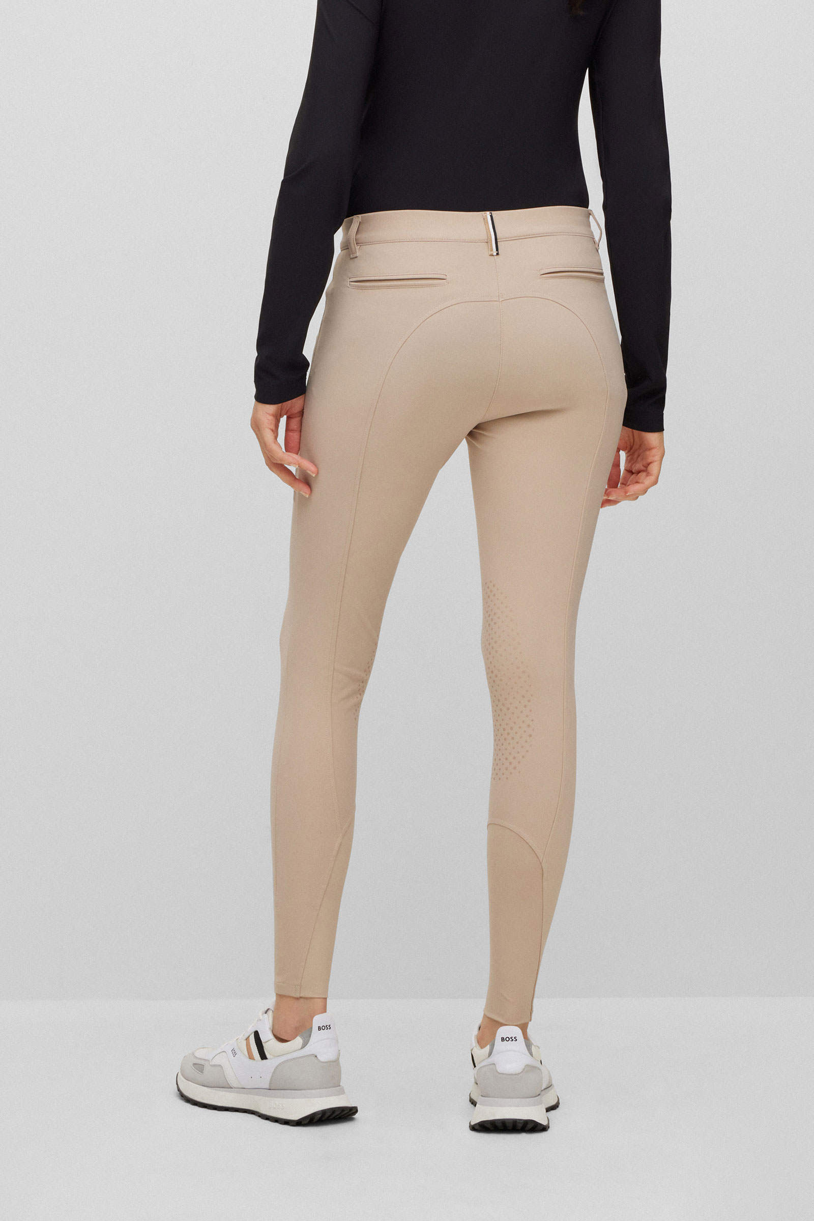 Beige Pantaloni da equitazione con impugnatura al ginocchio Boss Hazel da donna