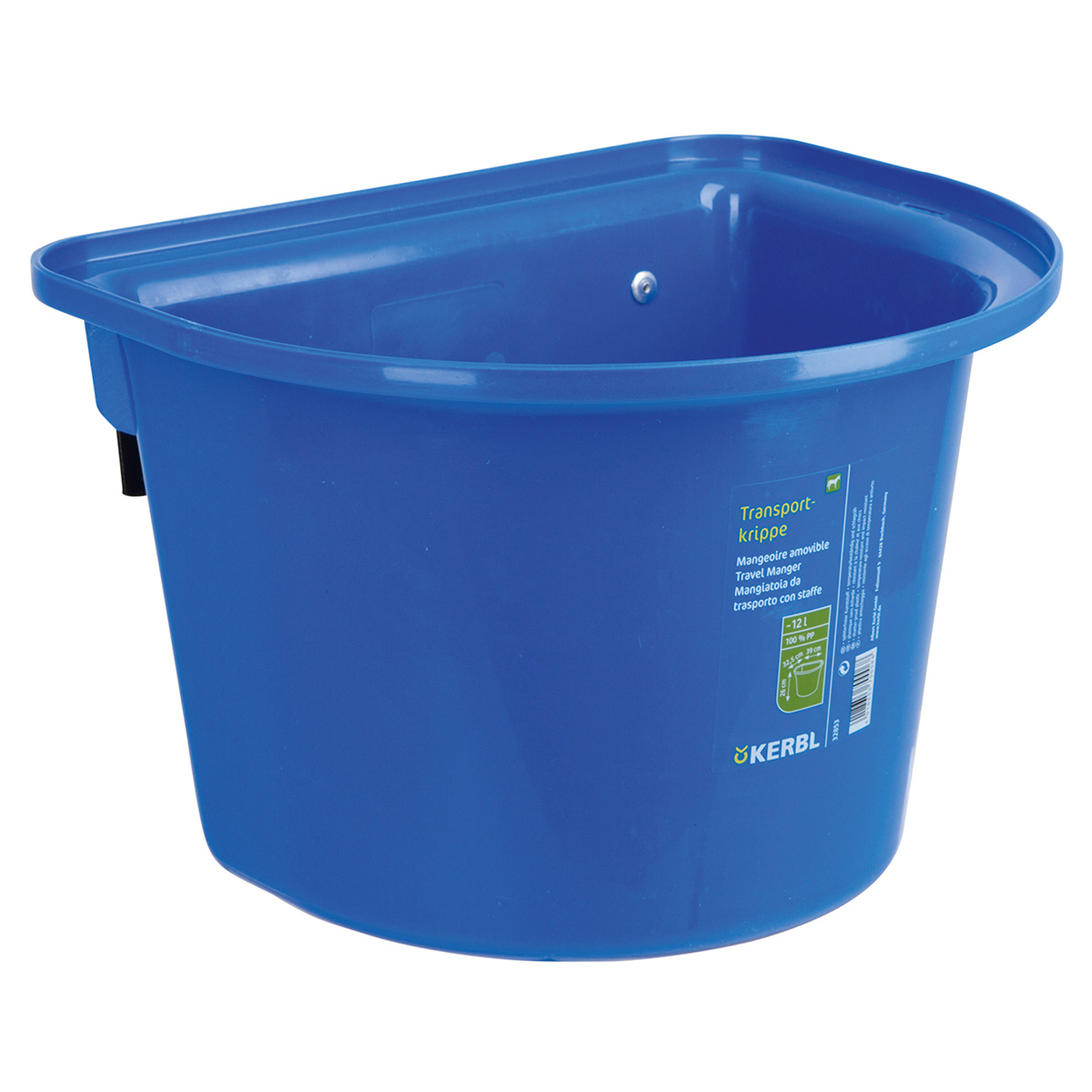 Blue Kerbl Mangiatoia da viaggio 12L, plastica con gancio agganciabile