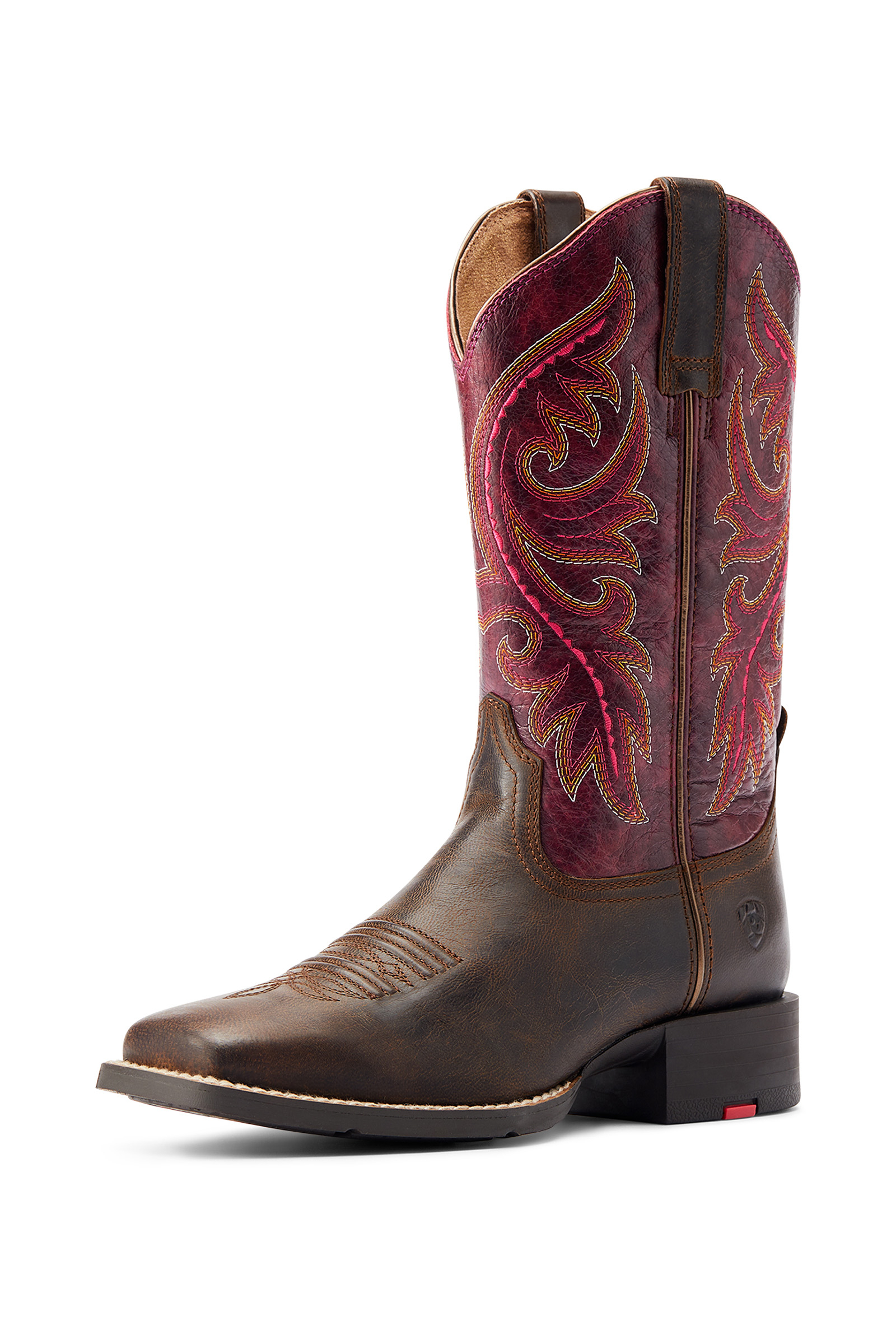 Dark Brown/Pink Ariat Round Up stivali western da donna con cerniera posteriore