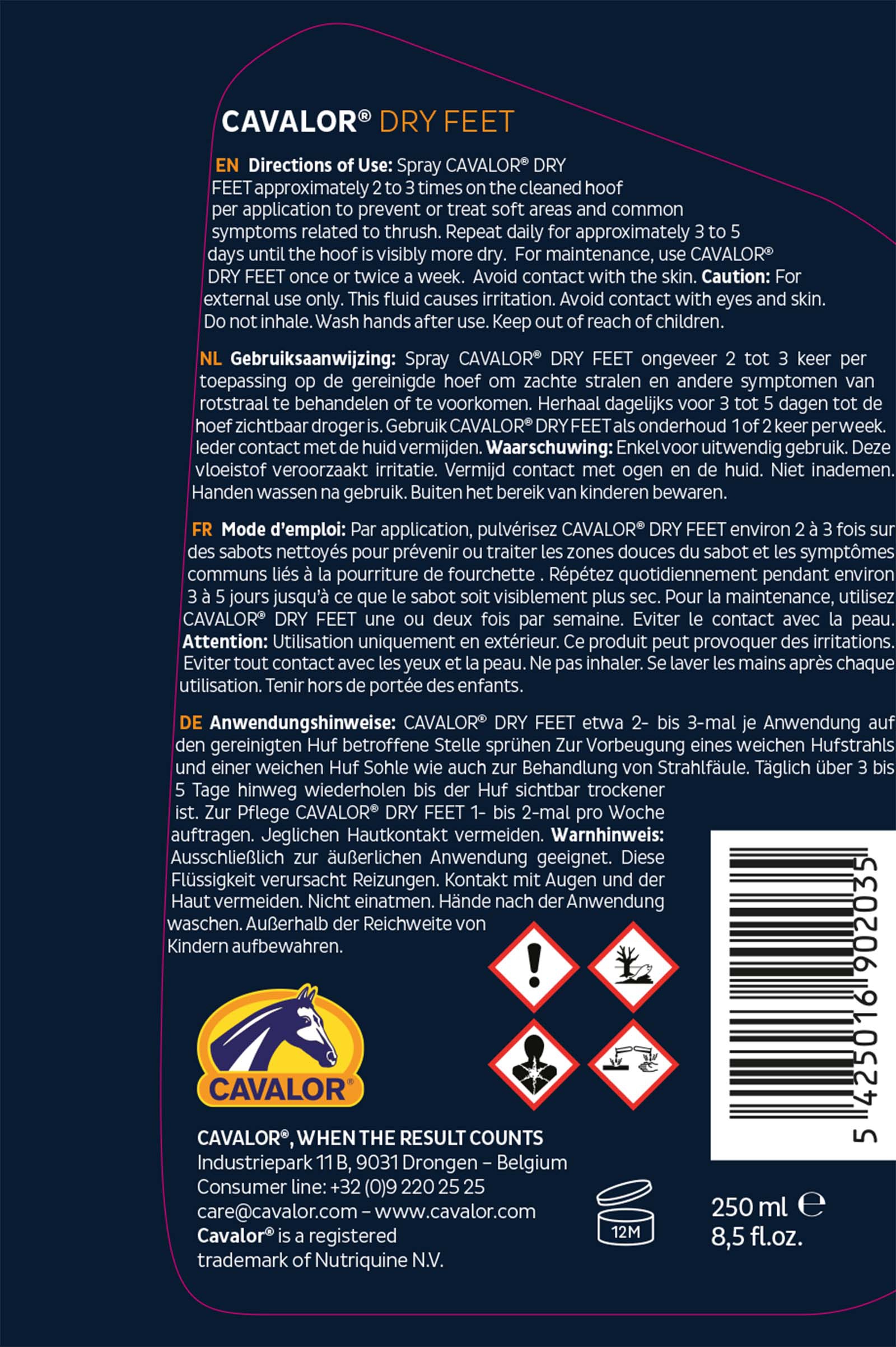 Cavalor Piedi secchi, zoccoli, 250 ml